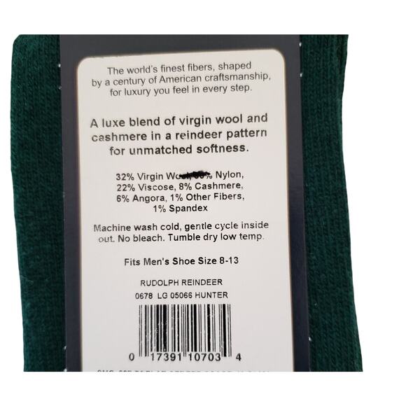 Green Rudolph Reindeer Socks Alchester Cashmere Wool Blend Mens Large Cozy Warm - Picture 5 of 5